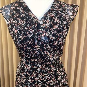 Barneys New York Black Floral Midi Dress